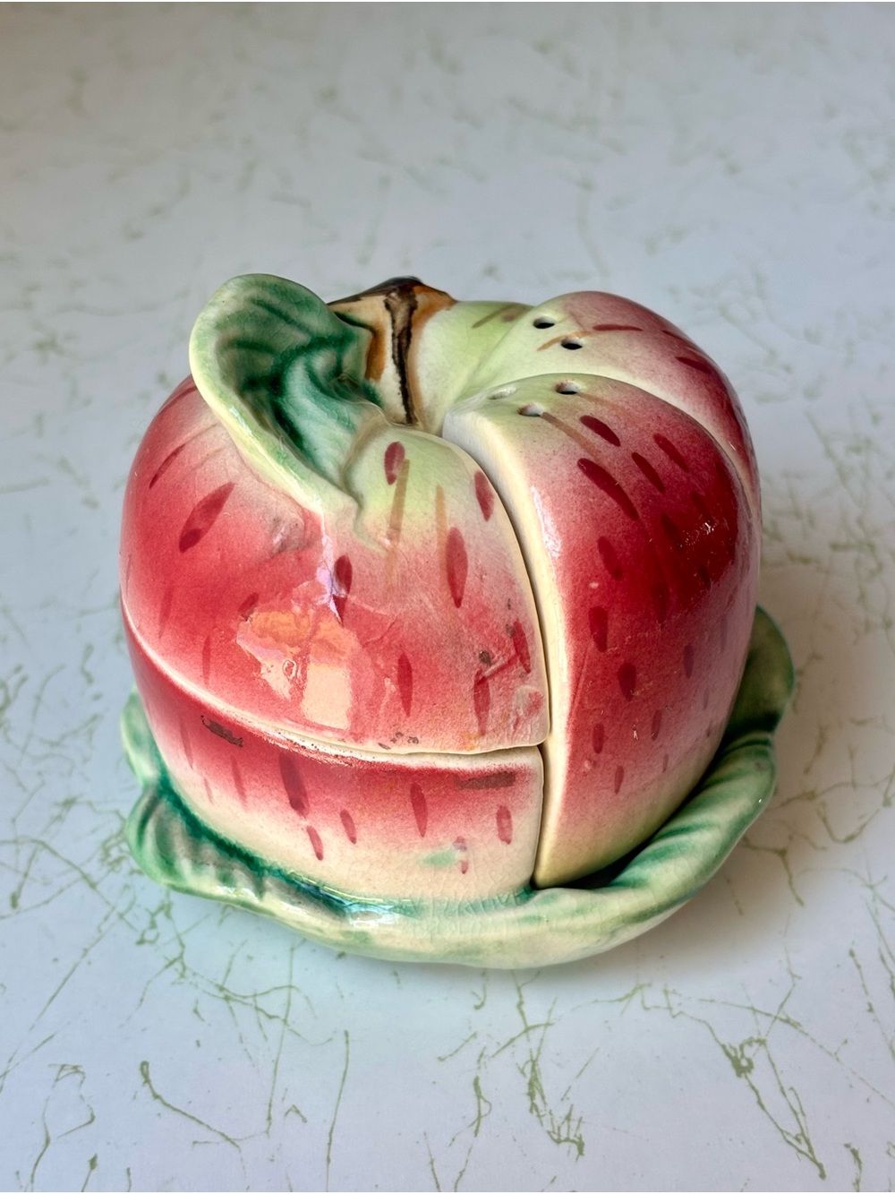 Vintage Shafford Sliced Apple Salt & Pepper Shaker with Honey Pot Set